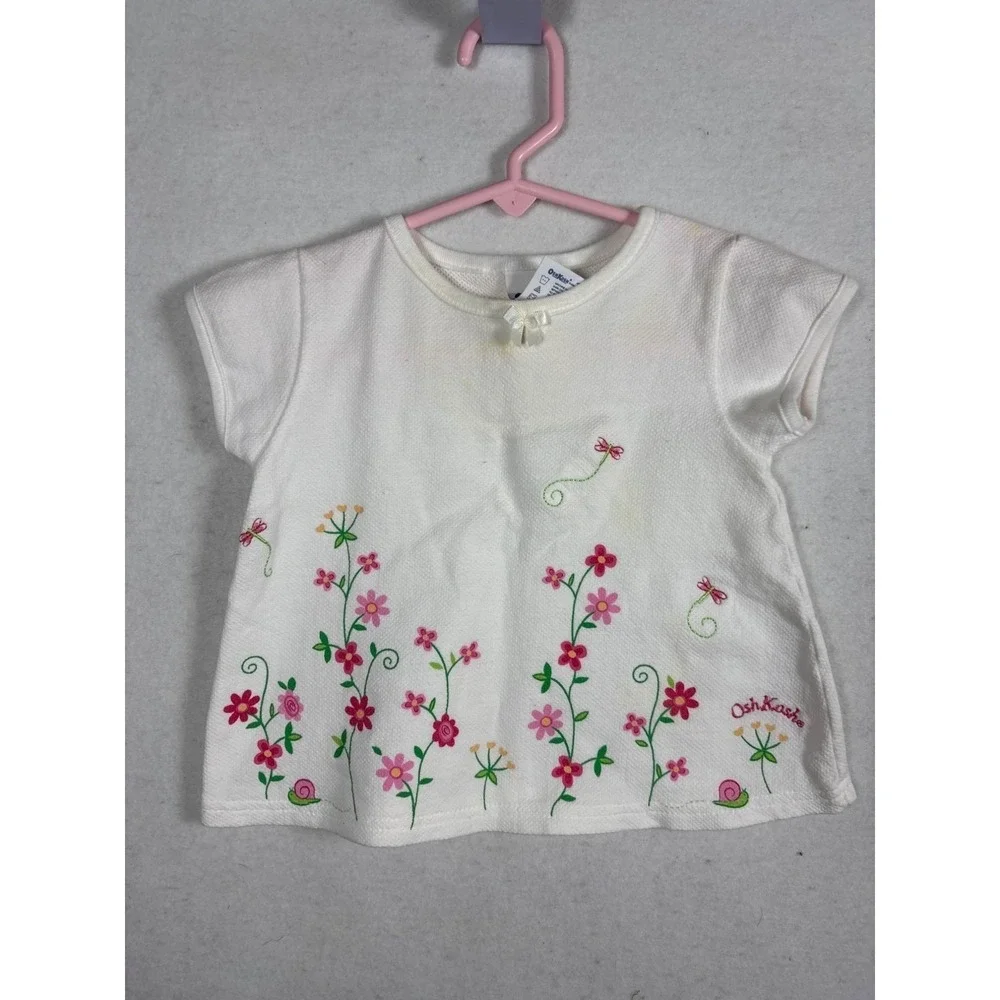 OshKosh B'gosh‎ Baby Girl White Embroidered Floral  Butterfly T-Shirt 12 Months